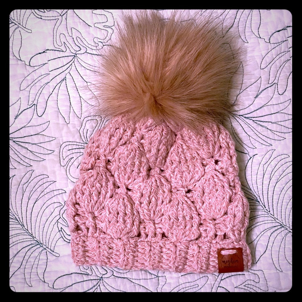 Cute pink winter hat for toddler with Pom Pom